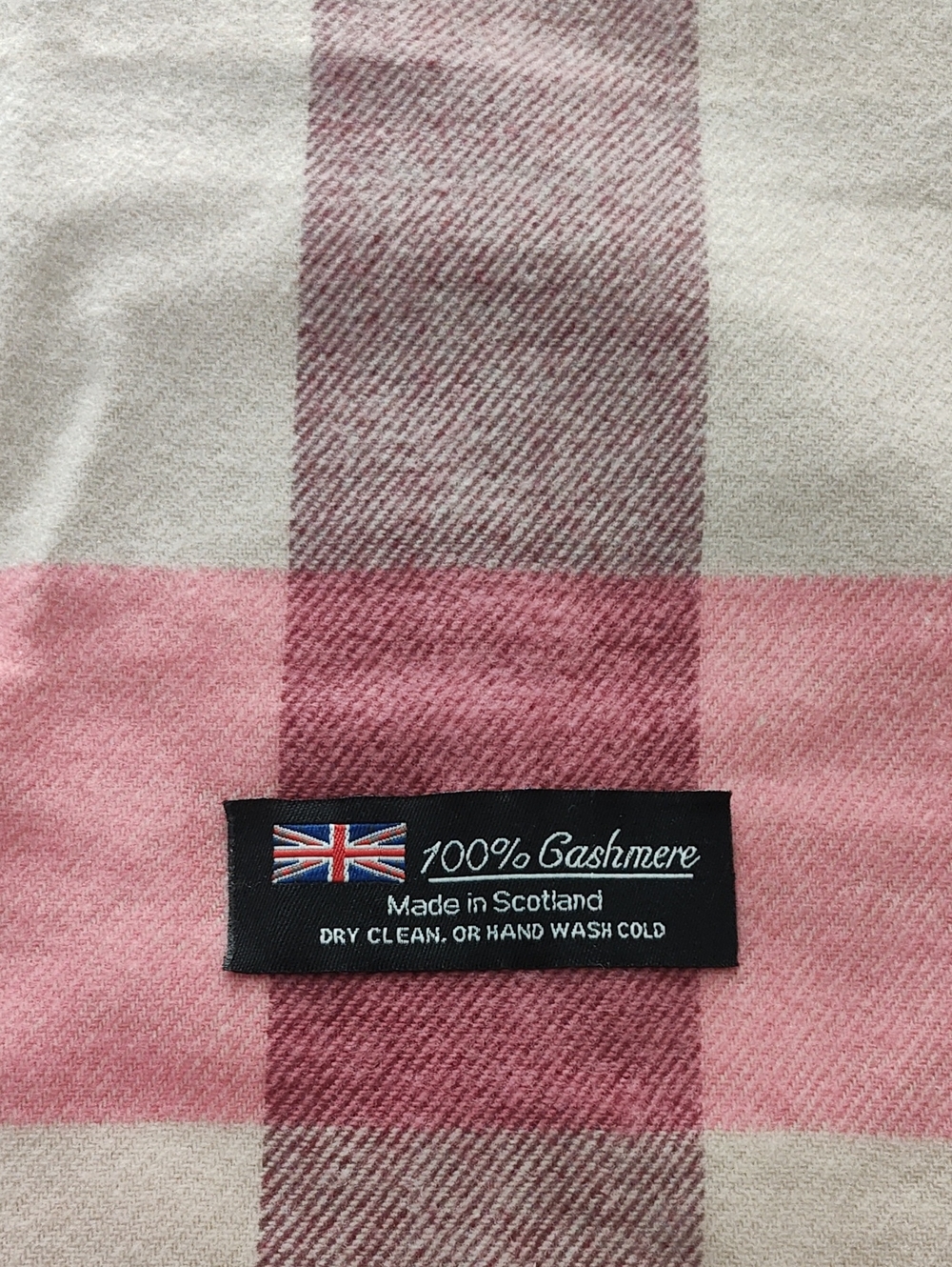 100% Cashmere Pink Check Cashmere Scarf- Made in Scotland